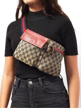 Gucci Signature Monogrammed Double Pocket Belt Bag